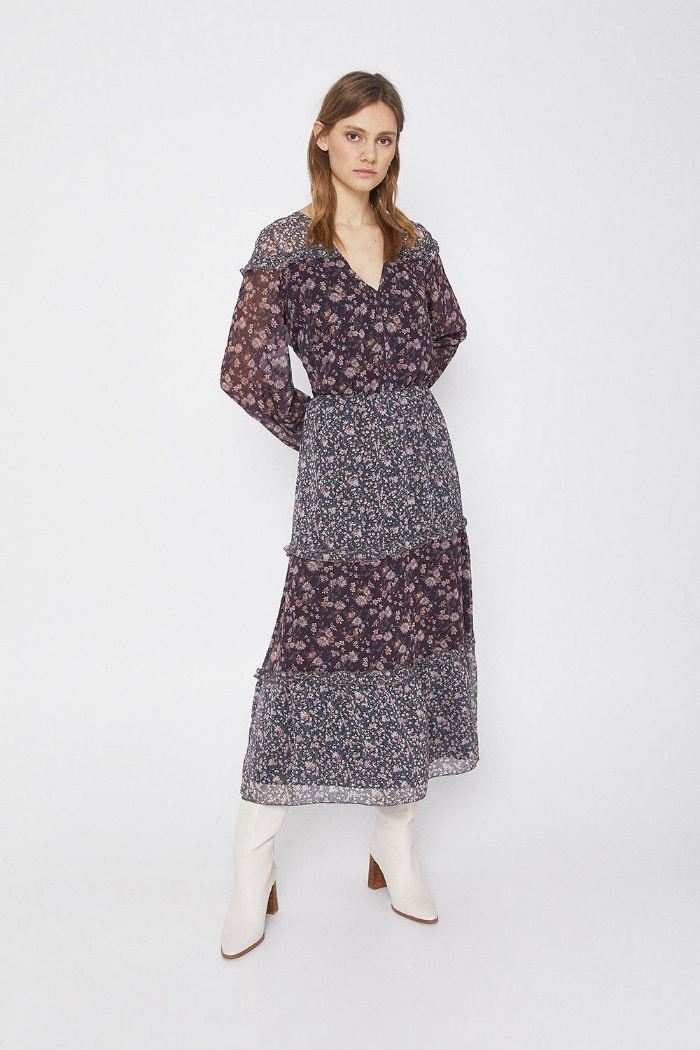 Mixed Floral Print Midi Dress | Warehouse